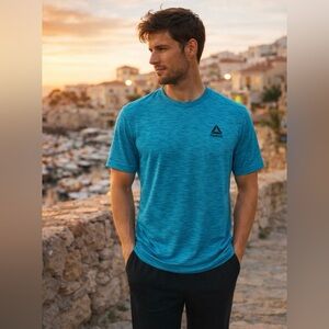 Reebok Stride Performance Tee Men’s Small Blue Space Dye Athletic Shirt